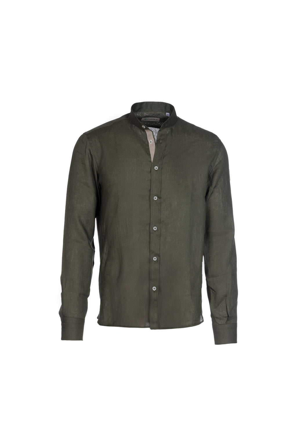 Linen and cotton grandad collar military shirt