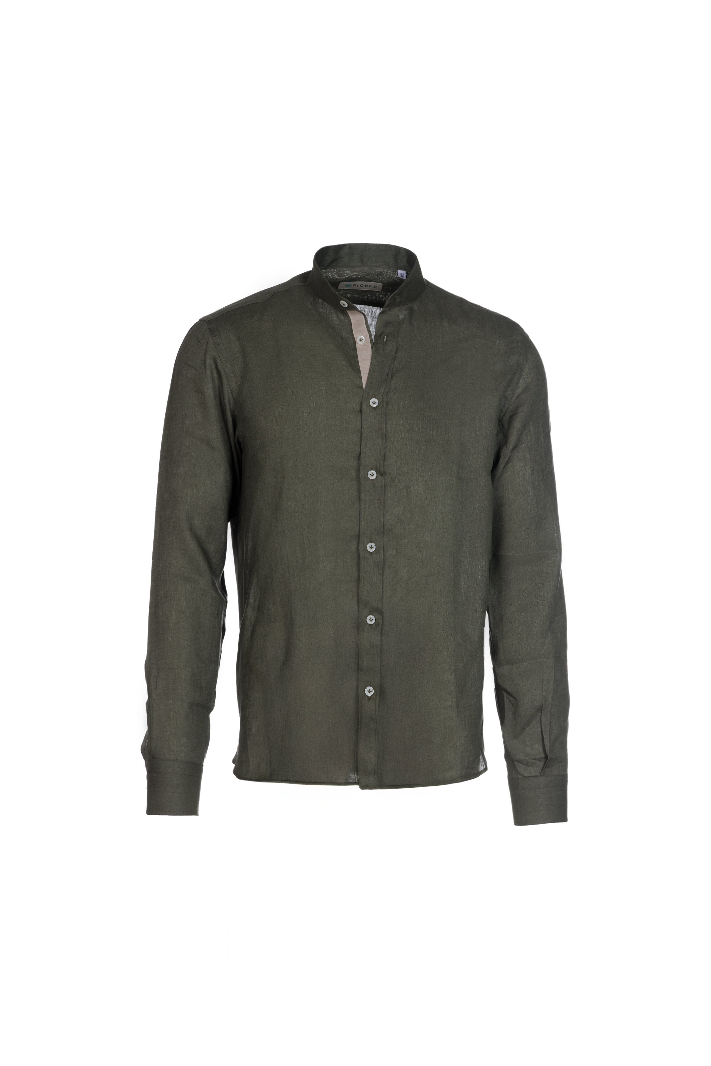 Linen and cotton grandad collar military shirt