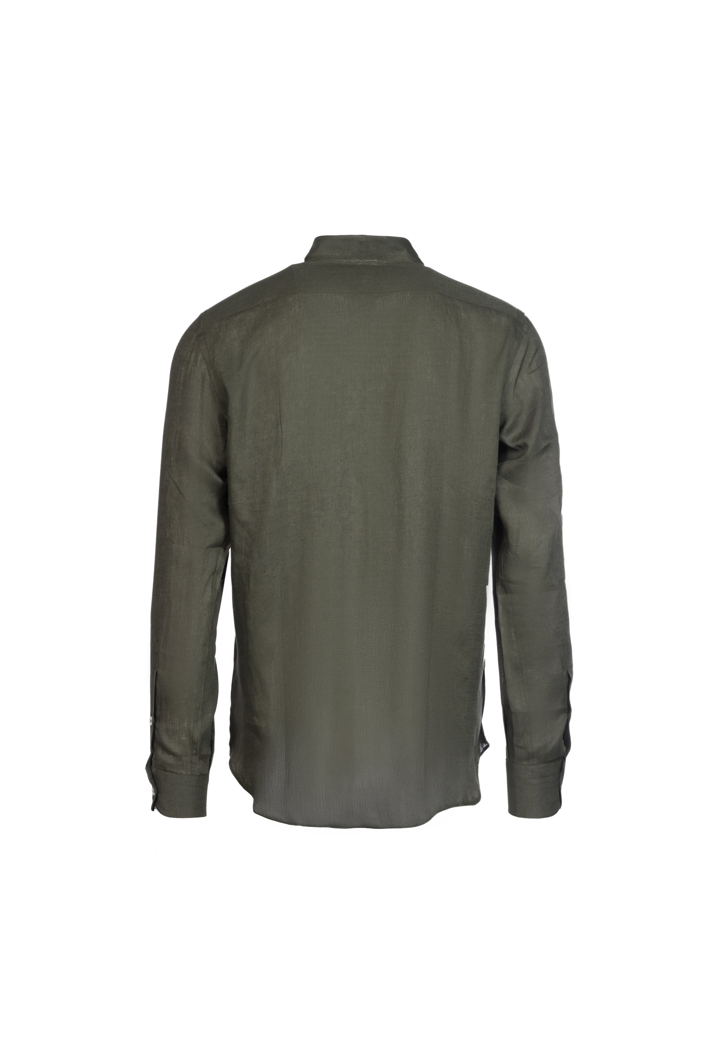 Linen and cotton grandad collar military shirt