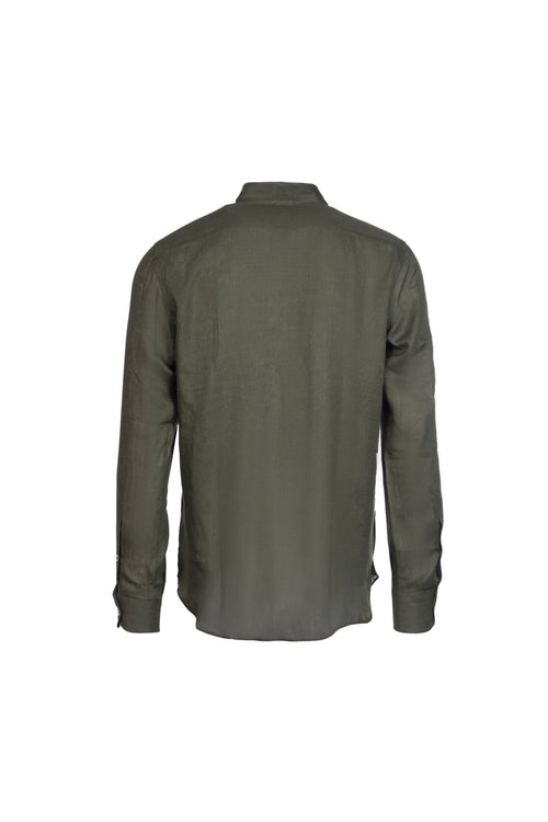 Camicia lino e cotone collo coreana militare