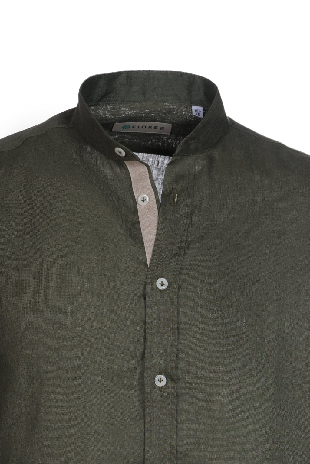Linen and cotton grandad collar military shirt