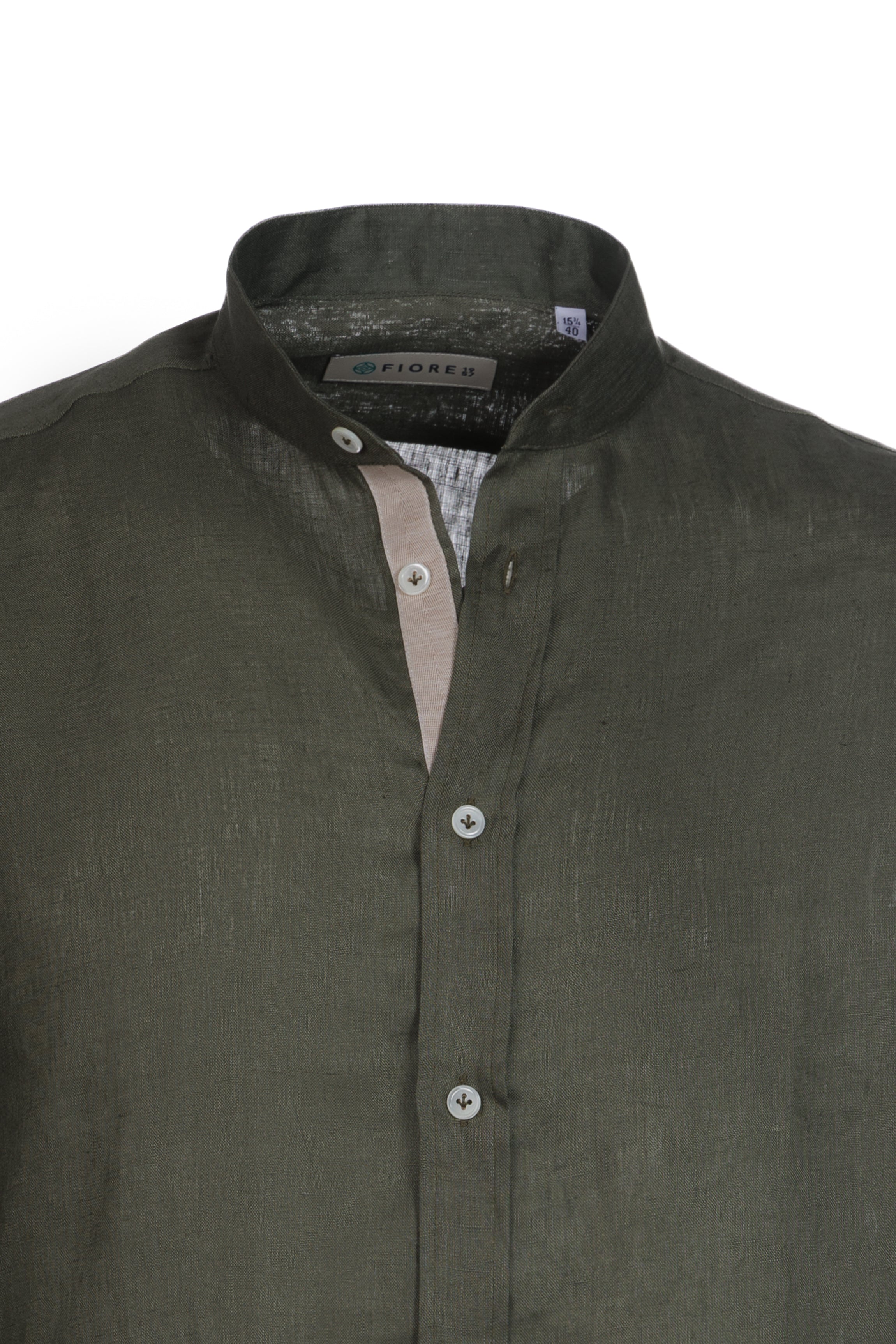 Linen and cotton grandad collar military shirt