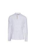Linen and cotton grandad collar shirt white