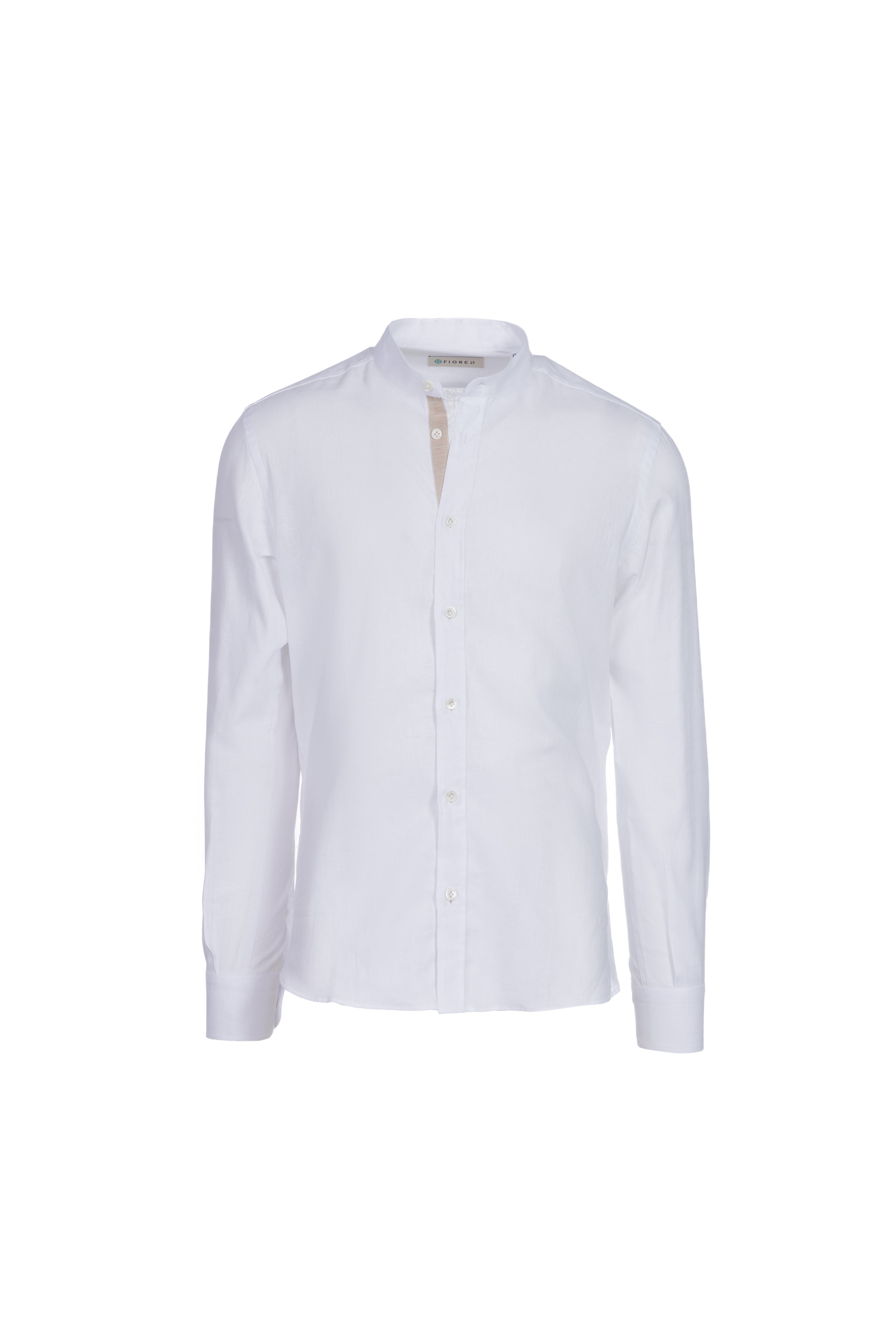 Linen and cotton grandad collar shirt white