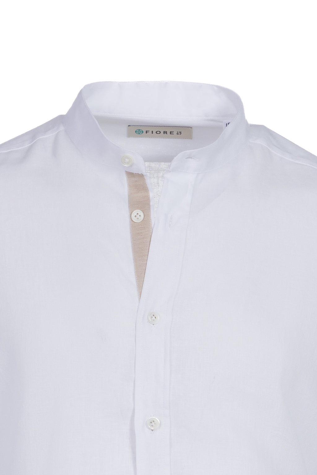 Linen and cotton grandad collar shirt white