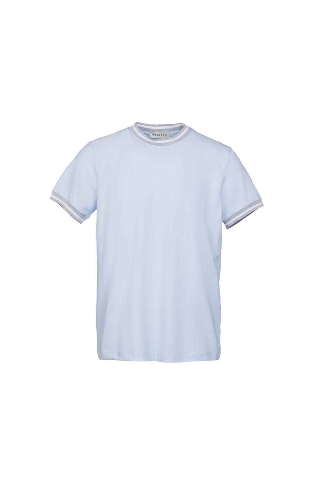 Stretch cotton T-shirt with light blue ribbed collar