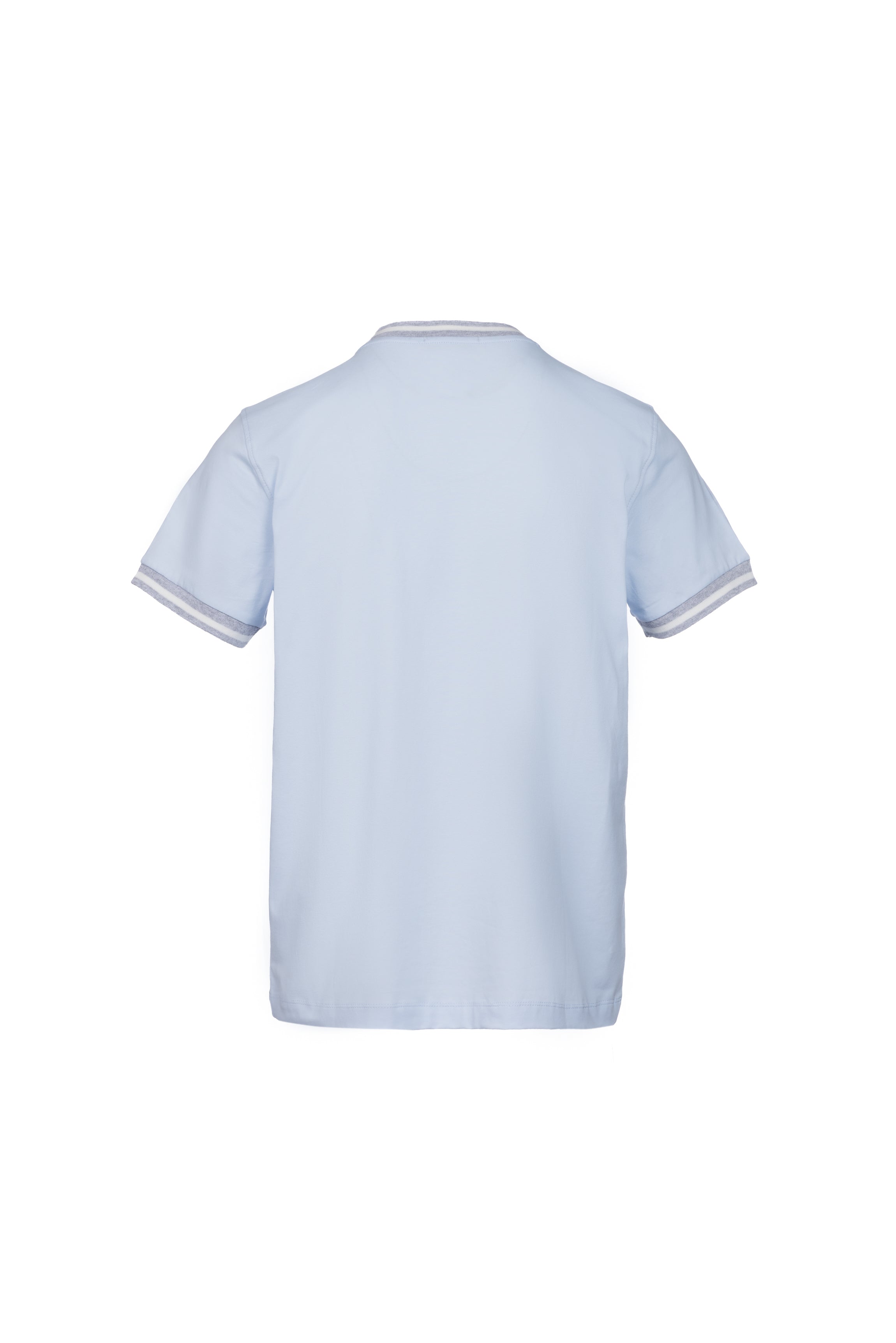 Stretch cotton T-shirt with light blue ribbed collar