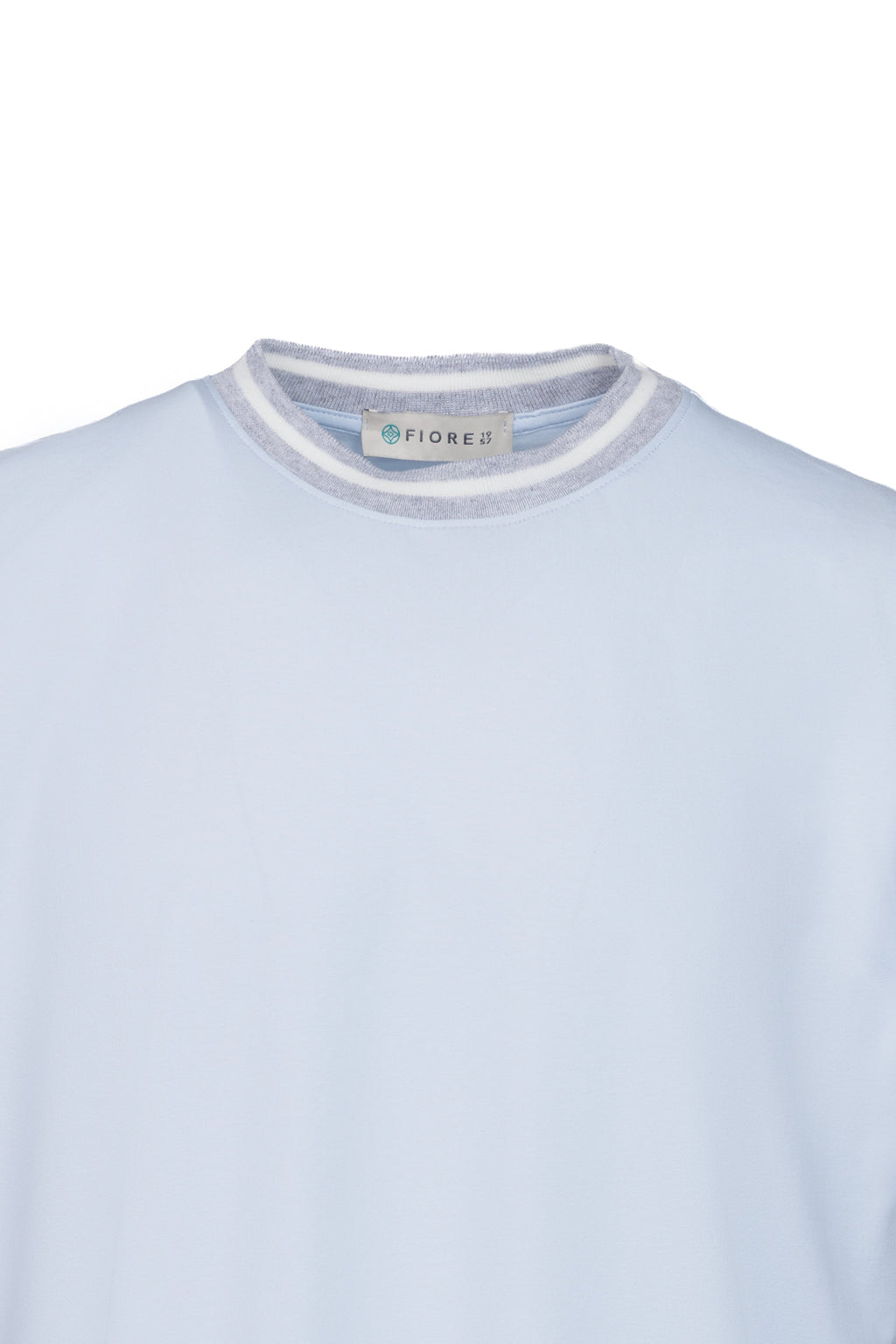 Stretch cotton T-shirt with light blue ribbed collar