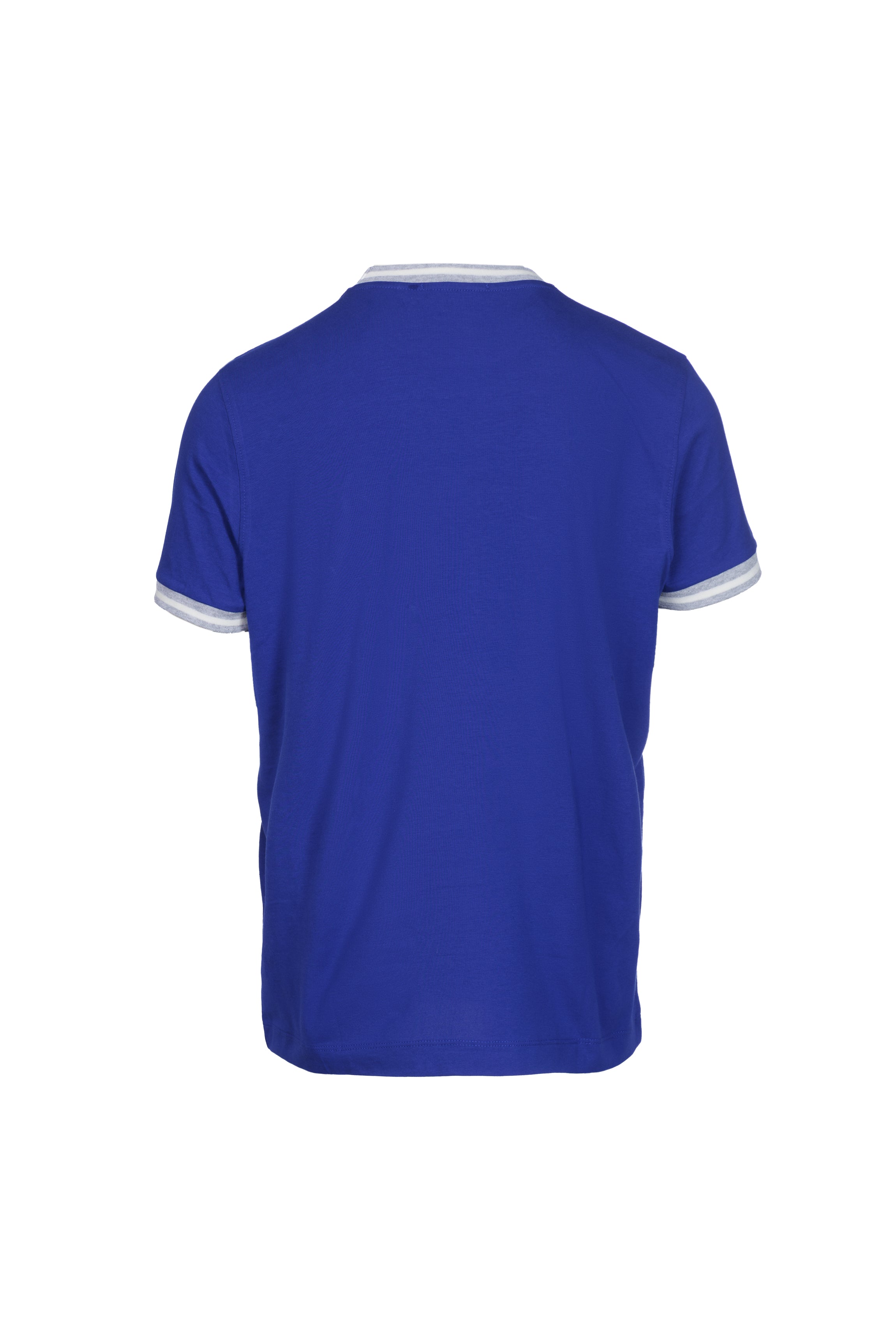 Stretch cotton t-shirt with ribbed electric blue collar