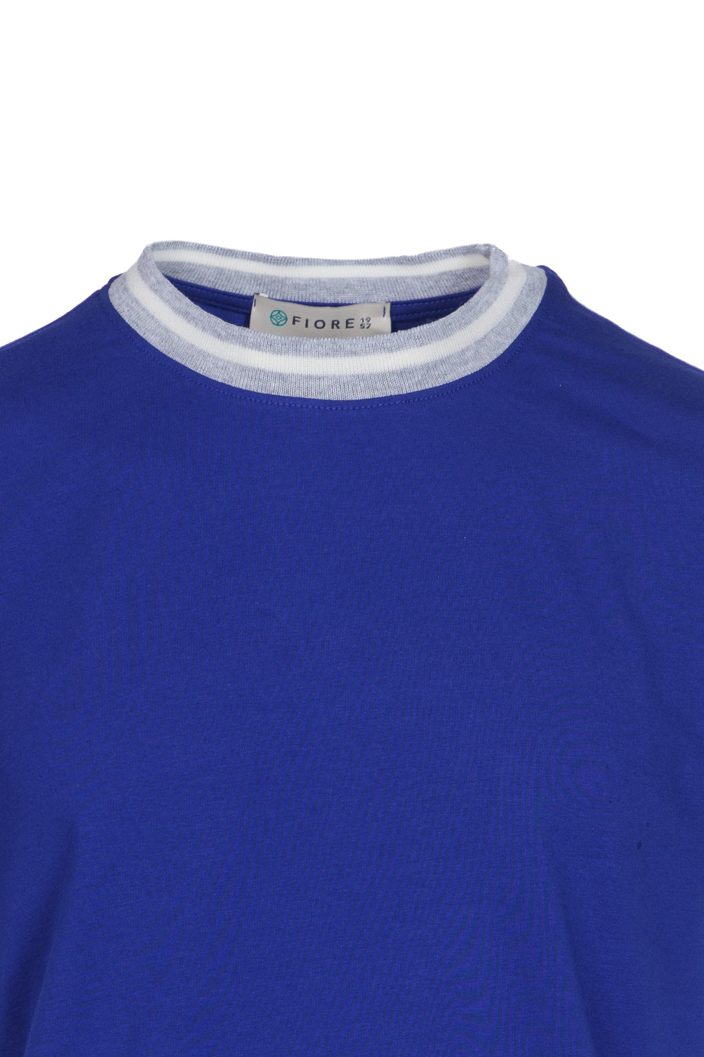 Stretch cotton t-shirt with ribbed electric blue collar