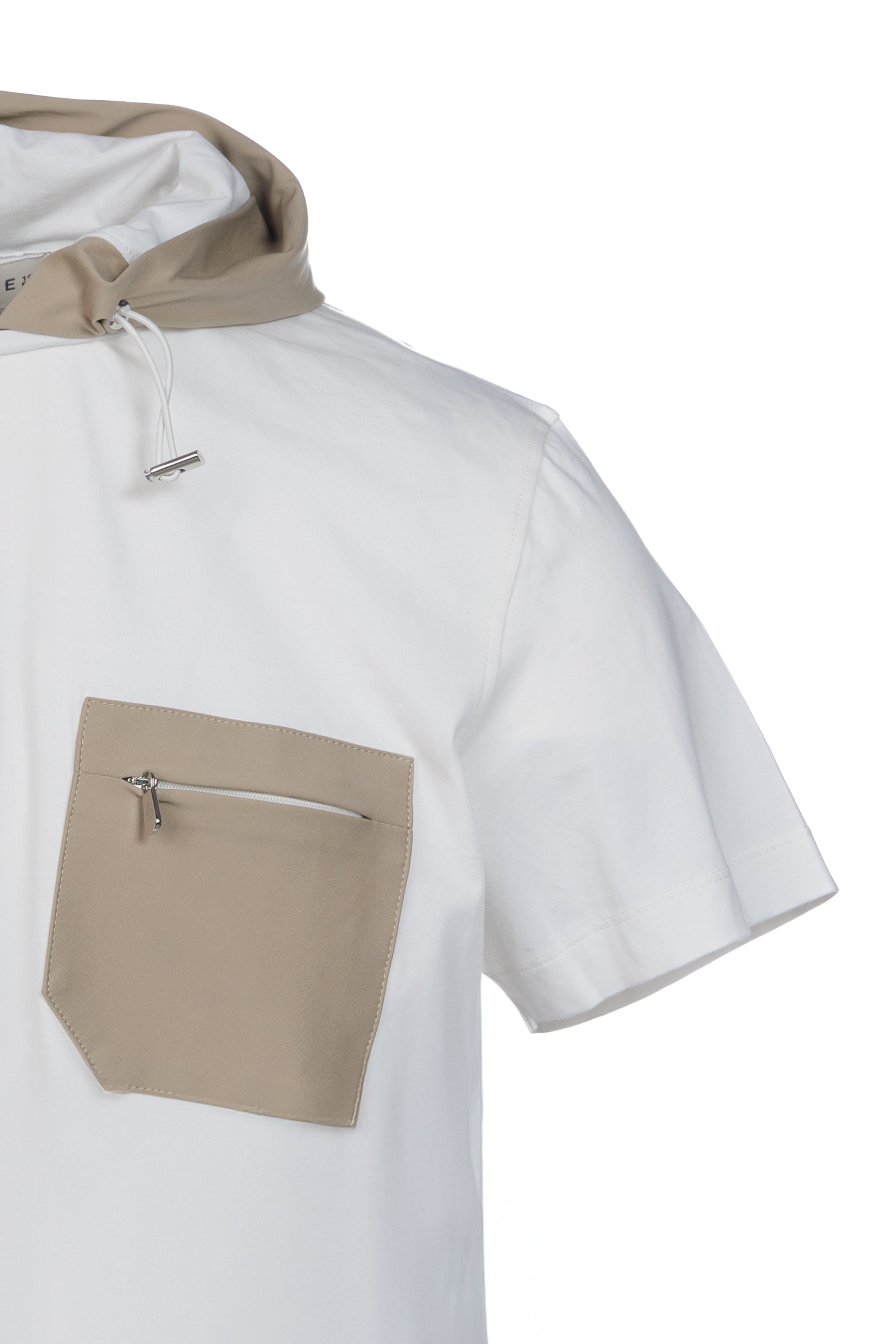 Cotton T-shirt with white nylon hood