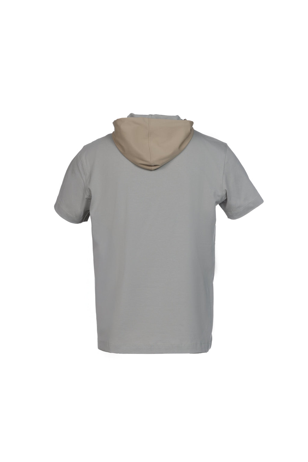 Cotton T-shirt with gray nylon hood