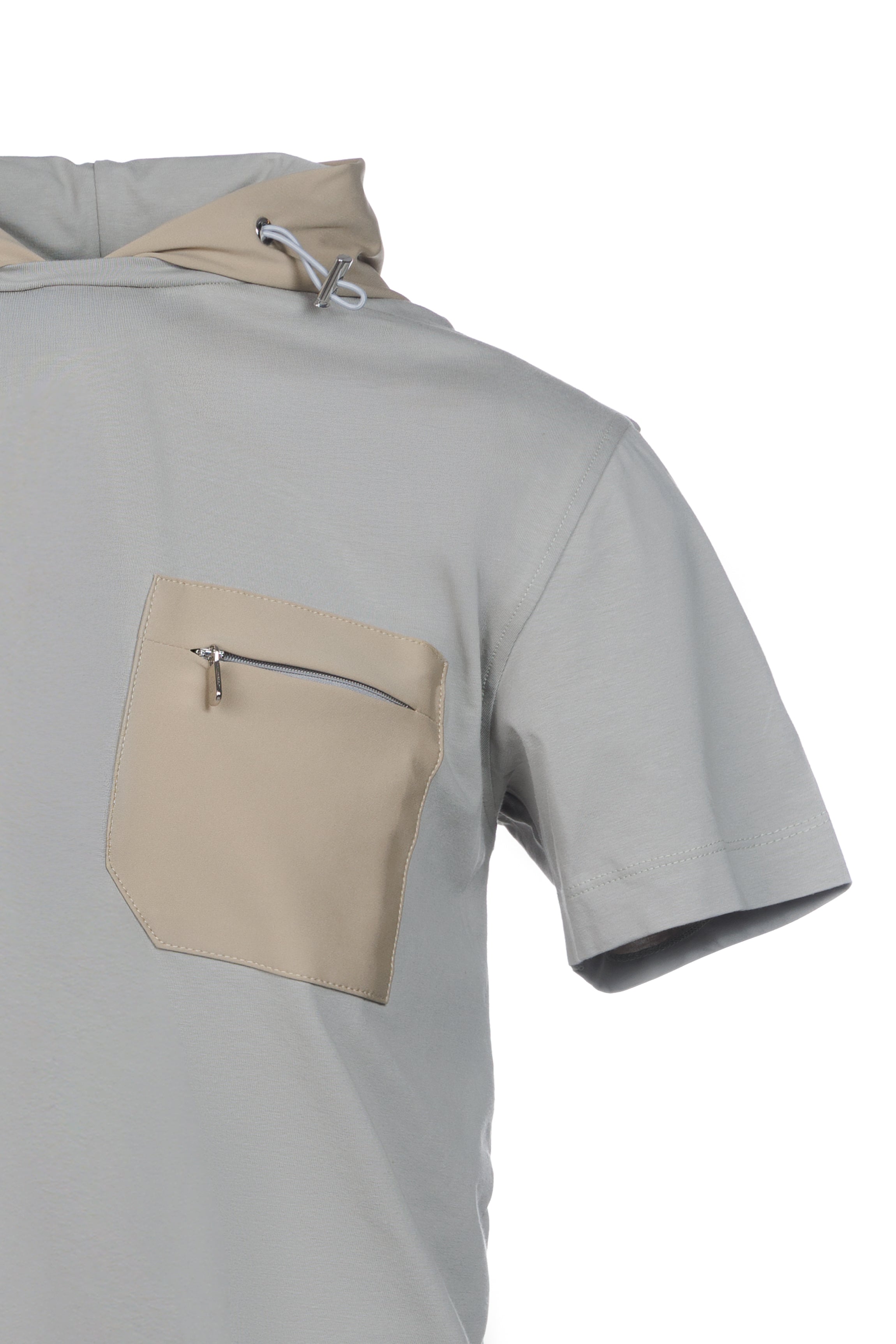 Cotton T-shirt with gray nylon hood