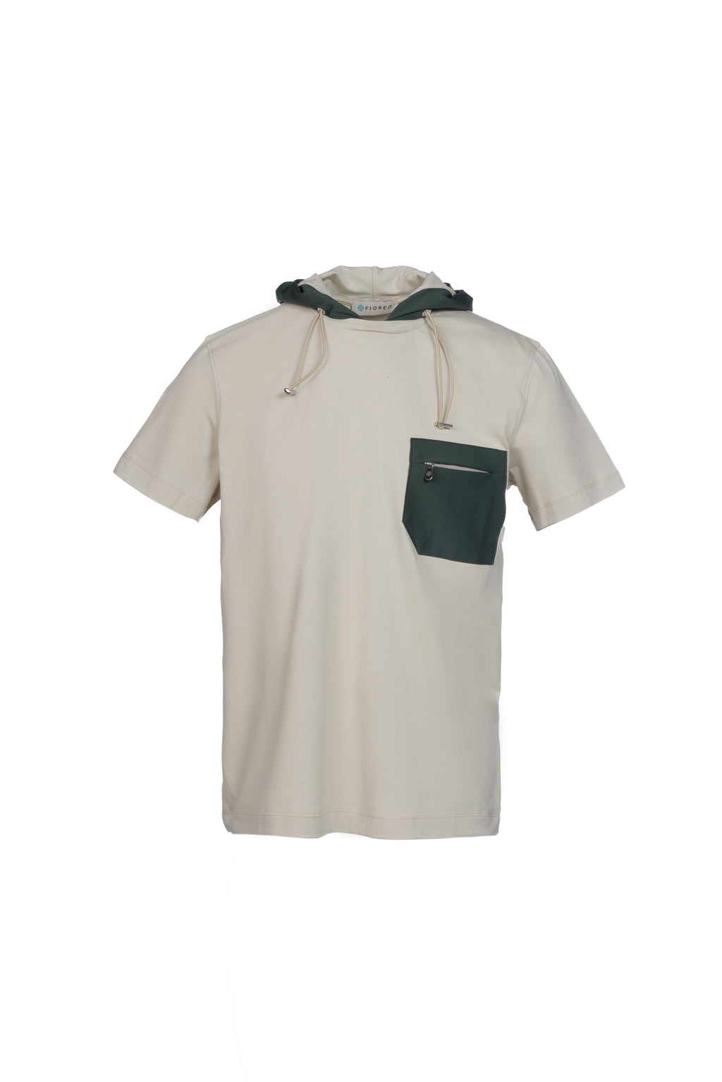 Cotton T-shirt with beige nylon hood