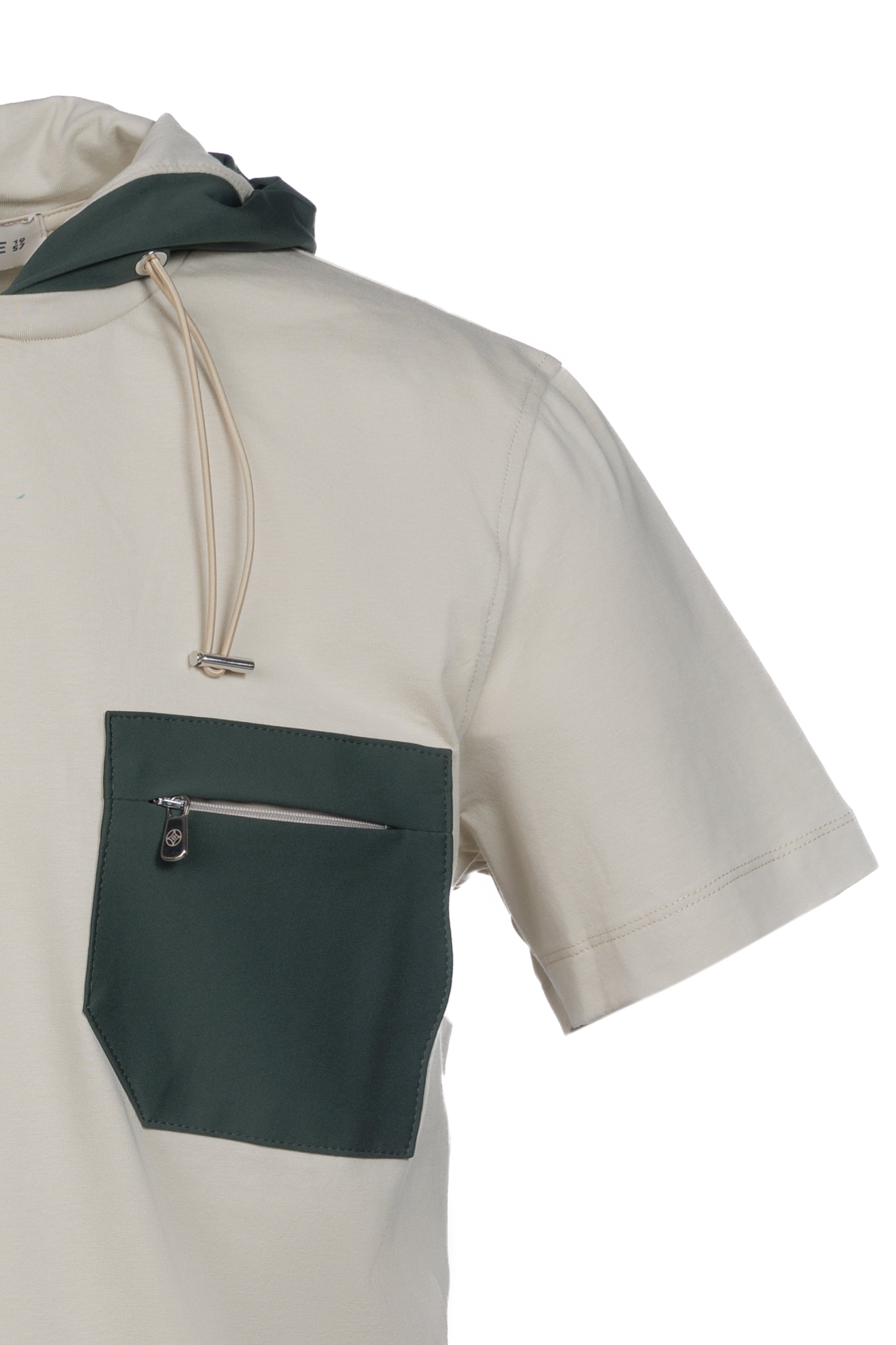 Cotton T-shirt with beige nylon hood
