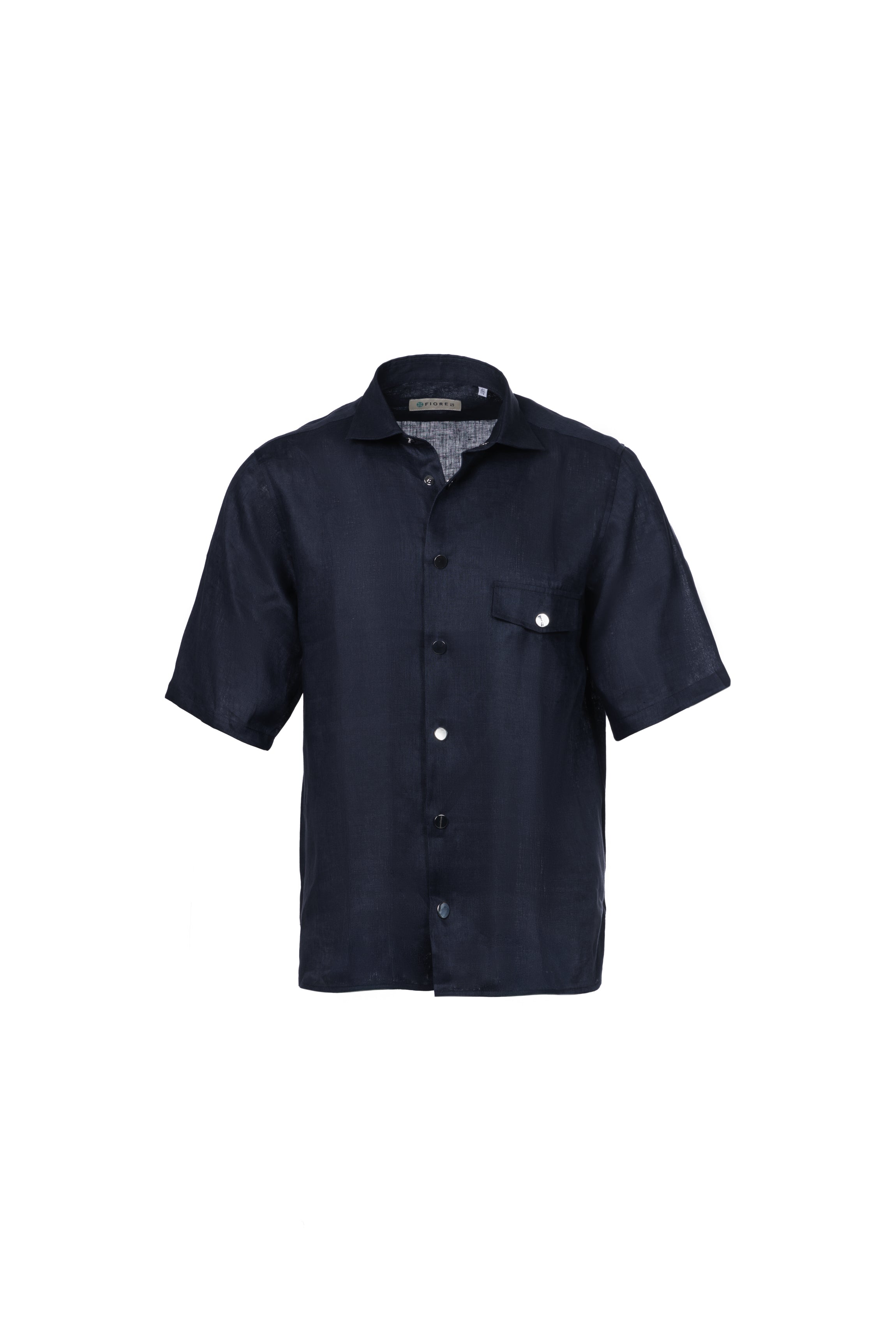 Blue linen short-sleeved shirt