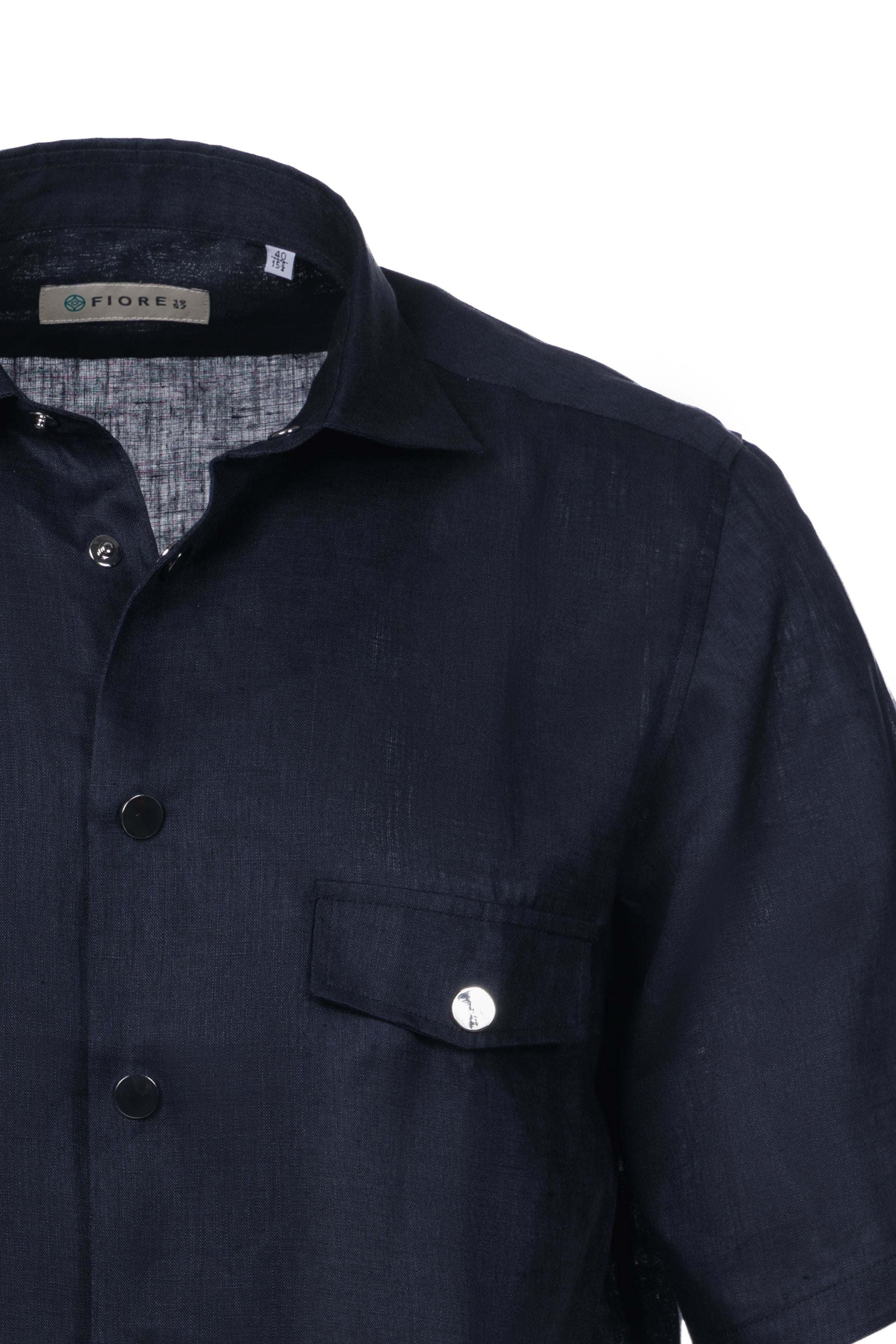 Blue linen short-sleeved shirt