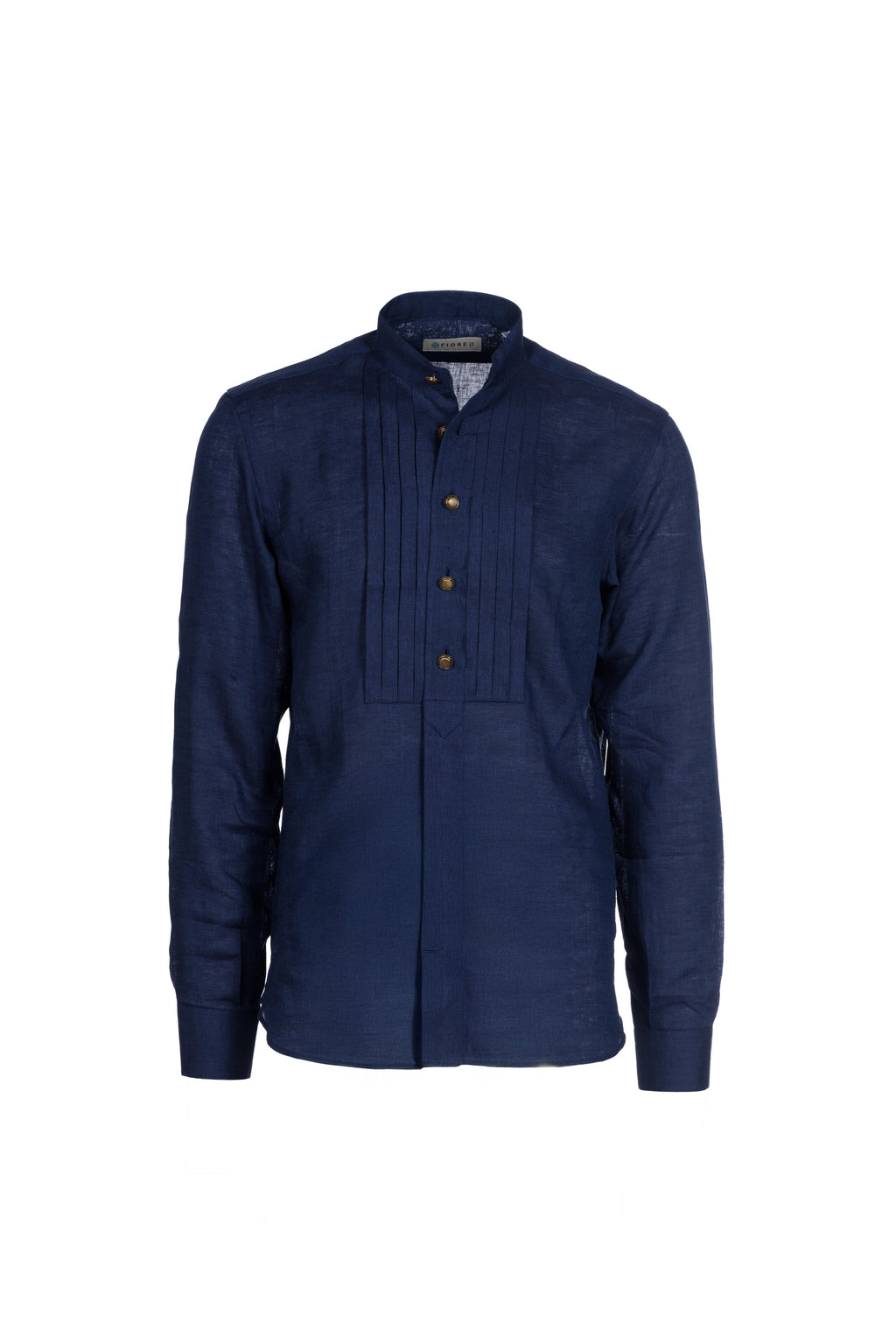 Linen stand-collar shirt blue