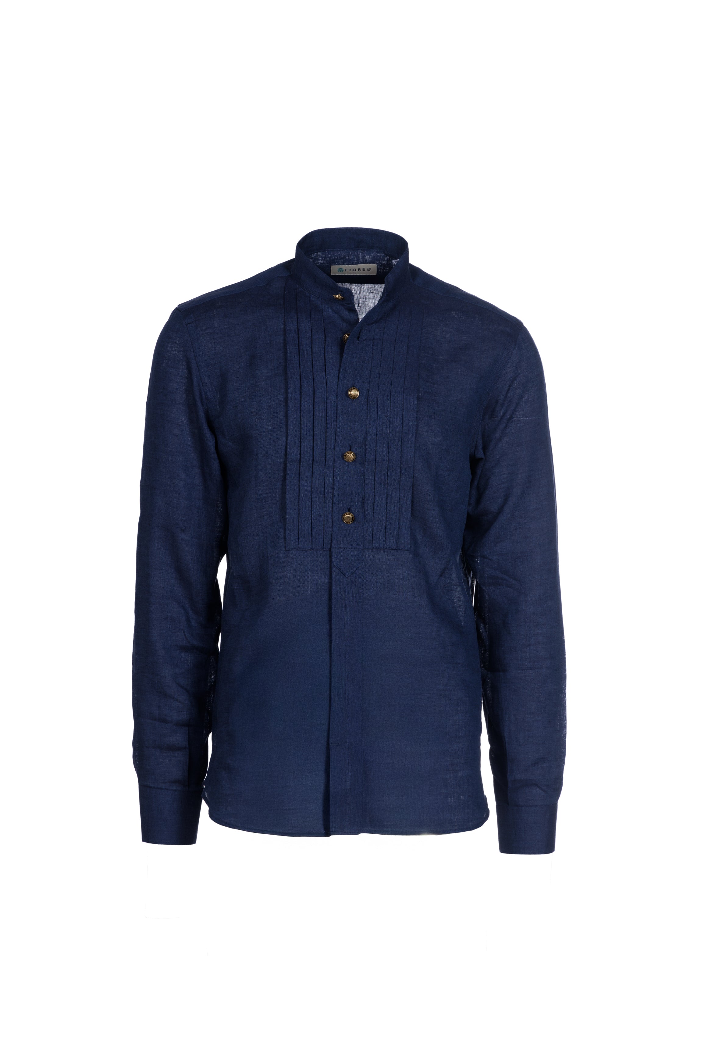 Linen stand-collar shirt blue
