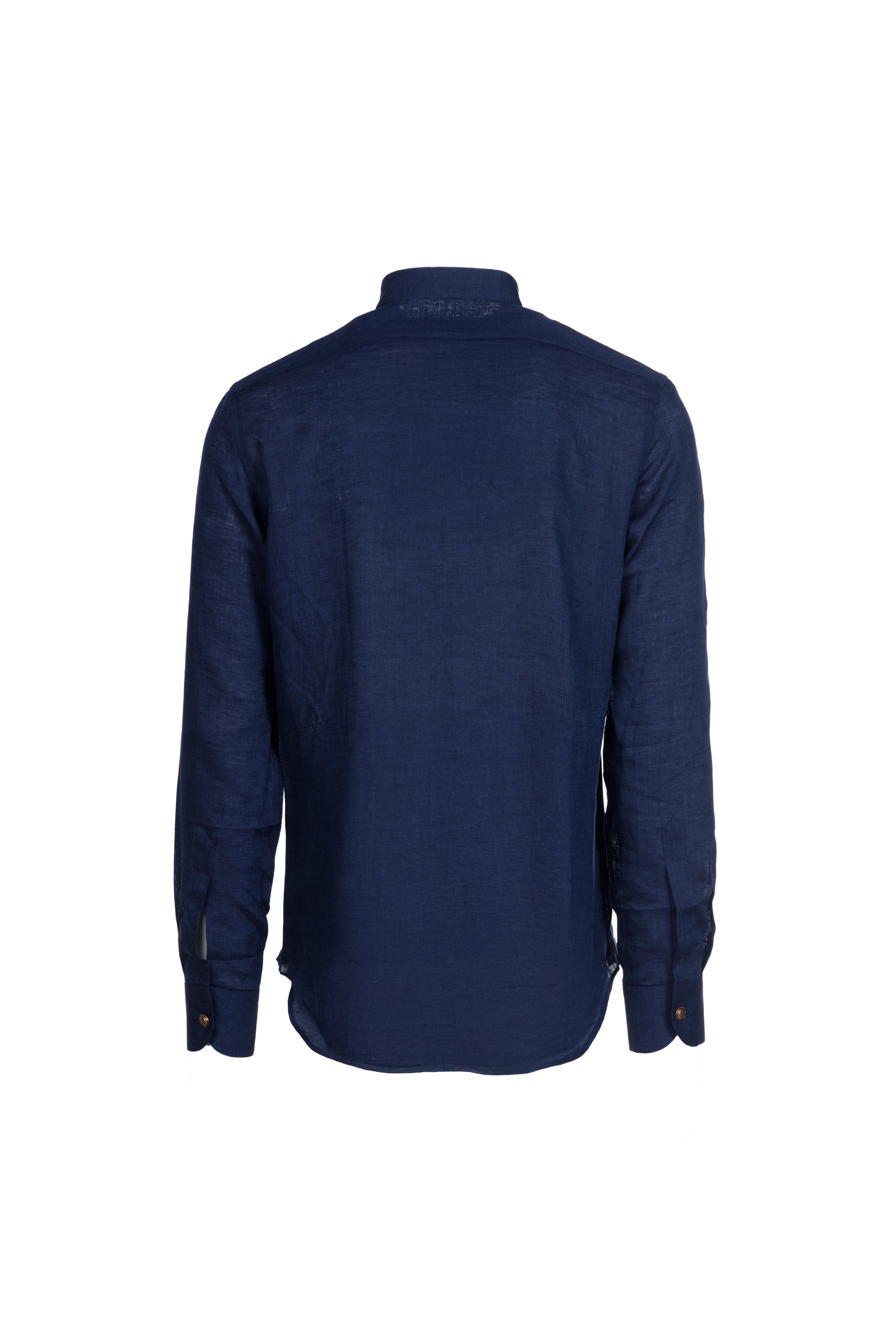 Linen stand-collar shirt blue