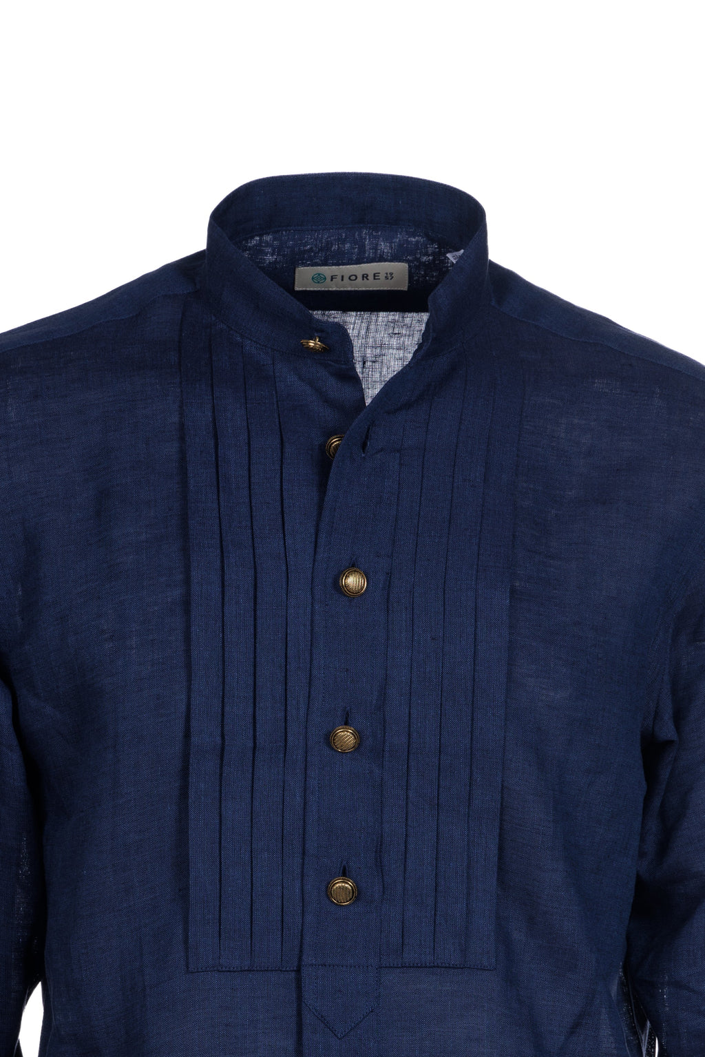 Linen stand-collar shirt blue
