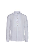 Linen stand-collar shirt in white and green