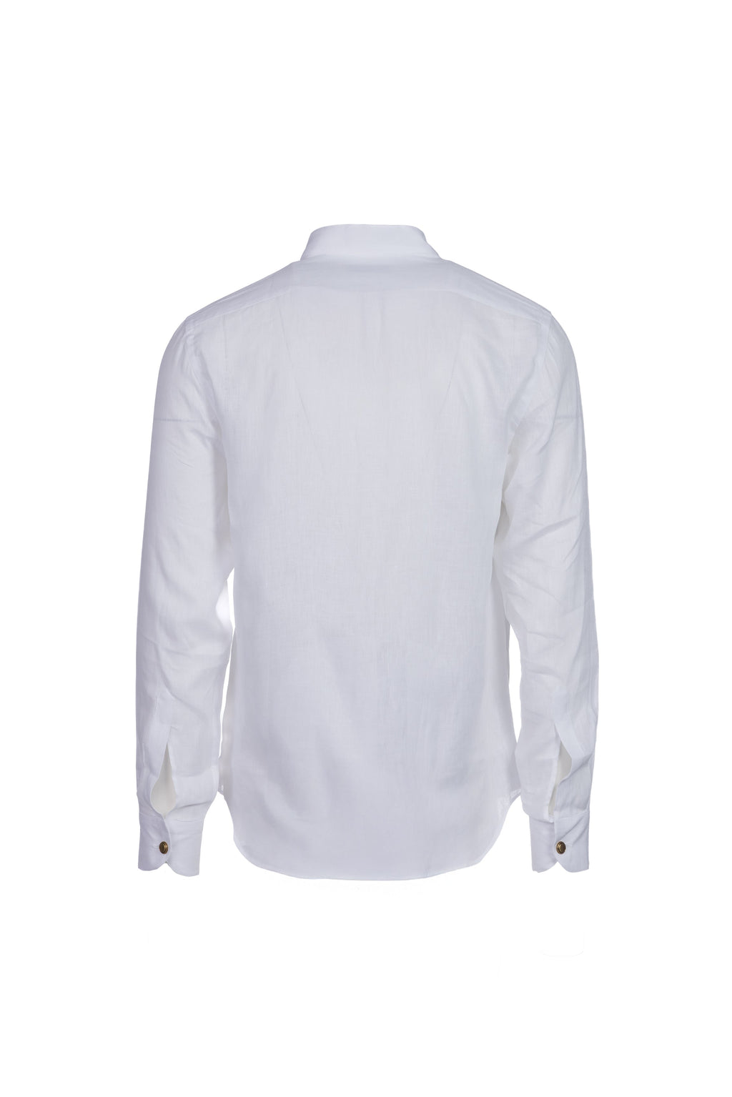 Linen stand-collar shirt in white and green