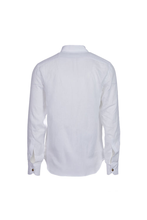 Camicia lino collo coreana verde bianco