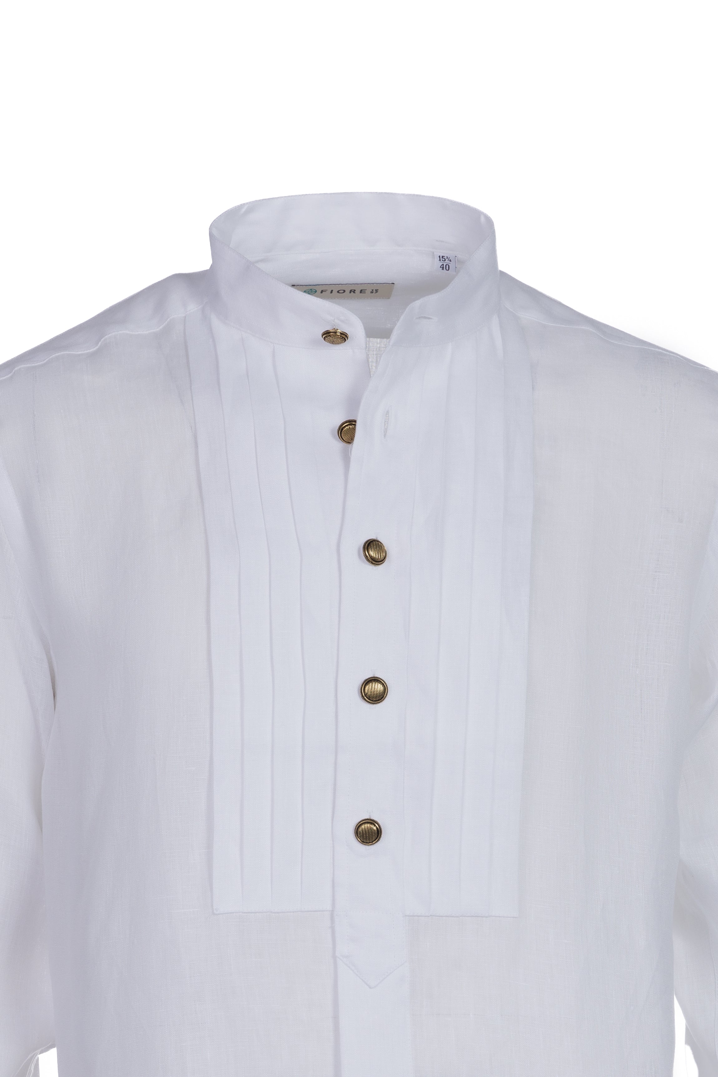 Linen stand-collar shirt in white and green