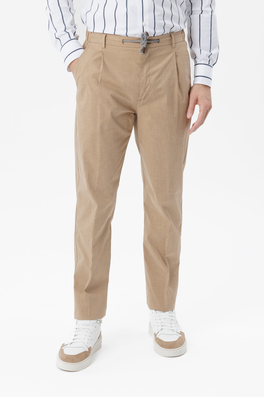 Amalfi cotton trousers with tobacco drawstring