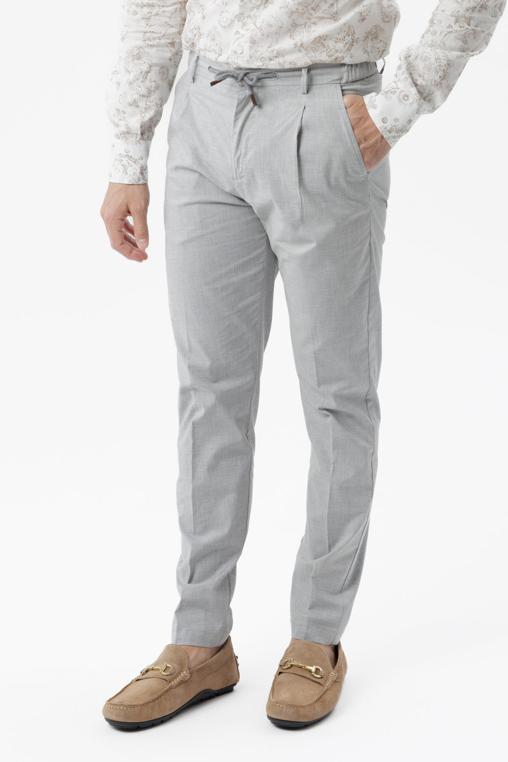 Pantalone Amalfi in cotone con coulisse grigio chiaro