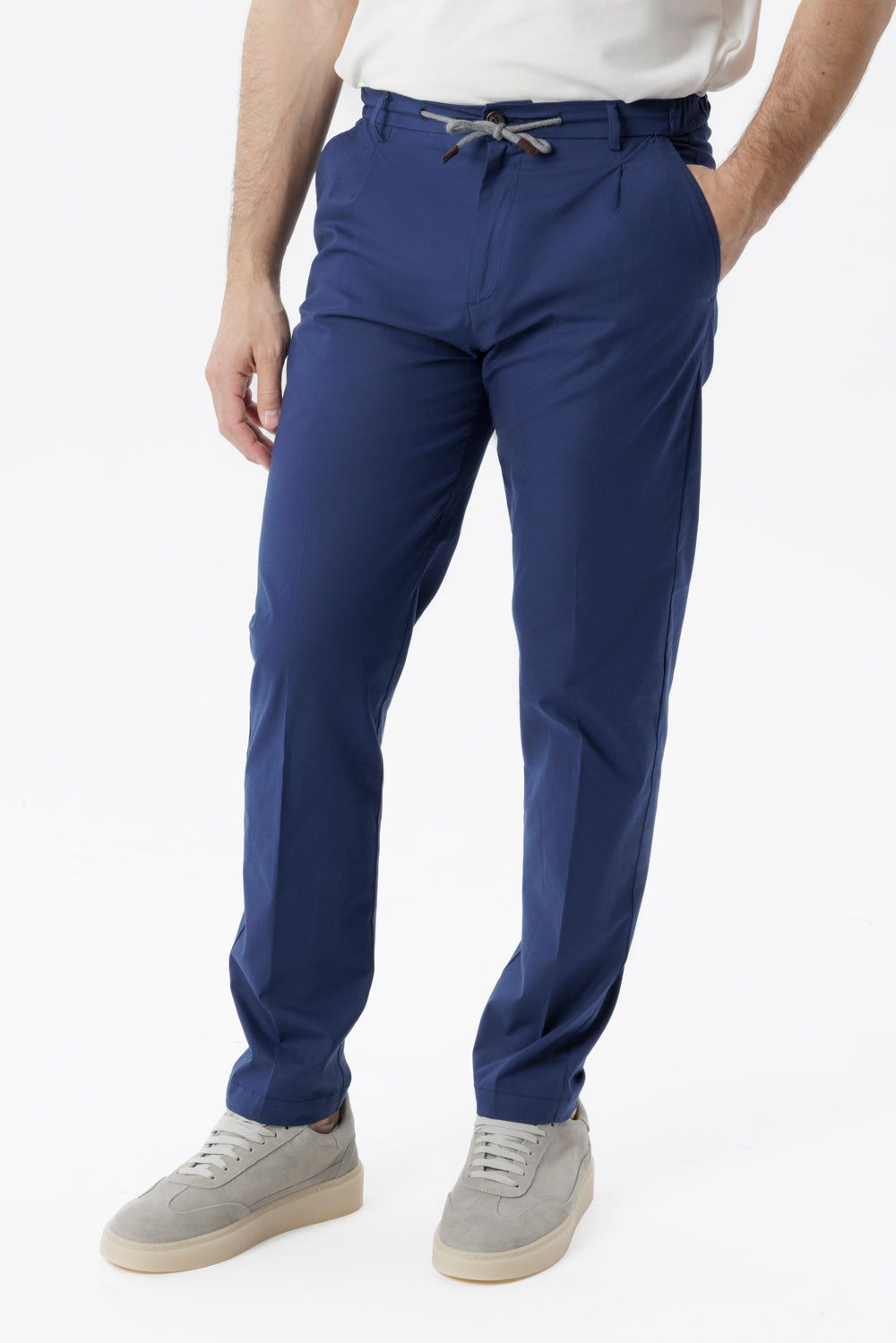 Amalfi cotton trousers with blue drawstring