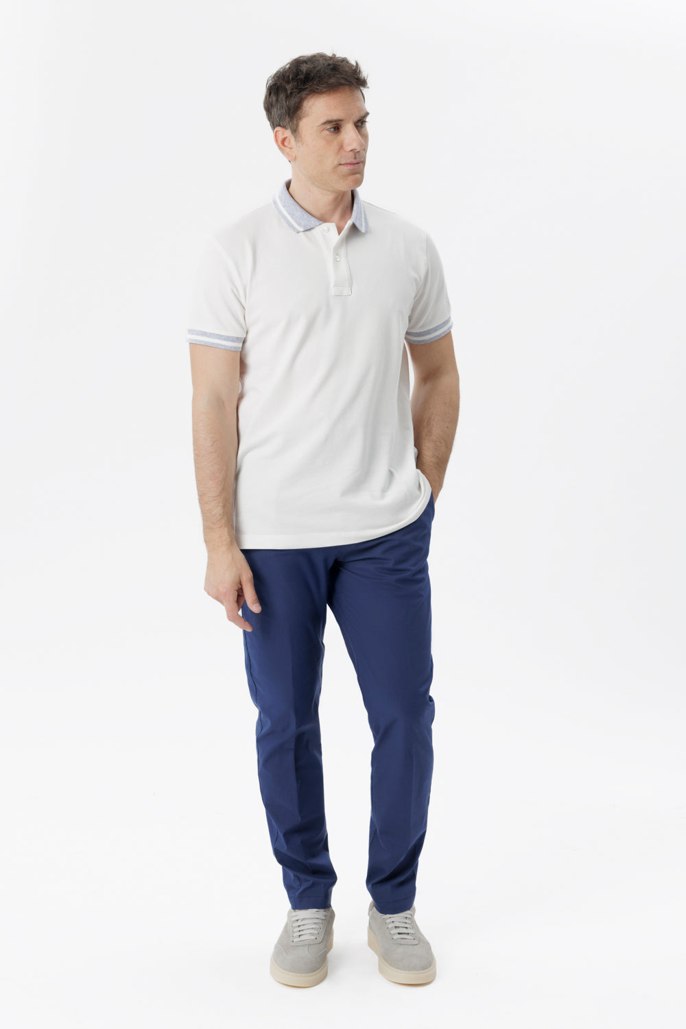 Amalfi cotton trousers with blue drawstring