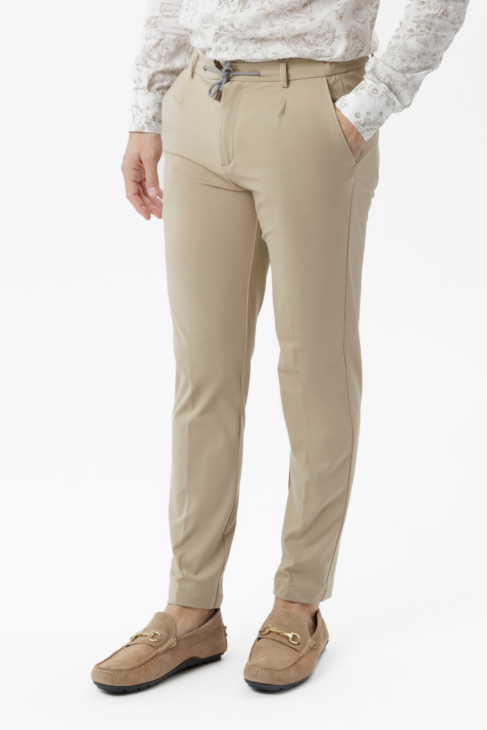 Amalfi one-pleat trousers with drawstring, beige