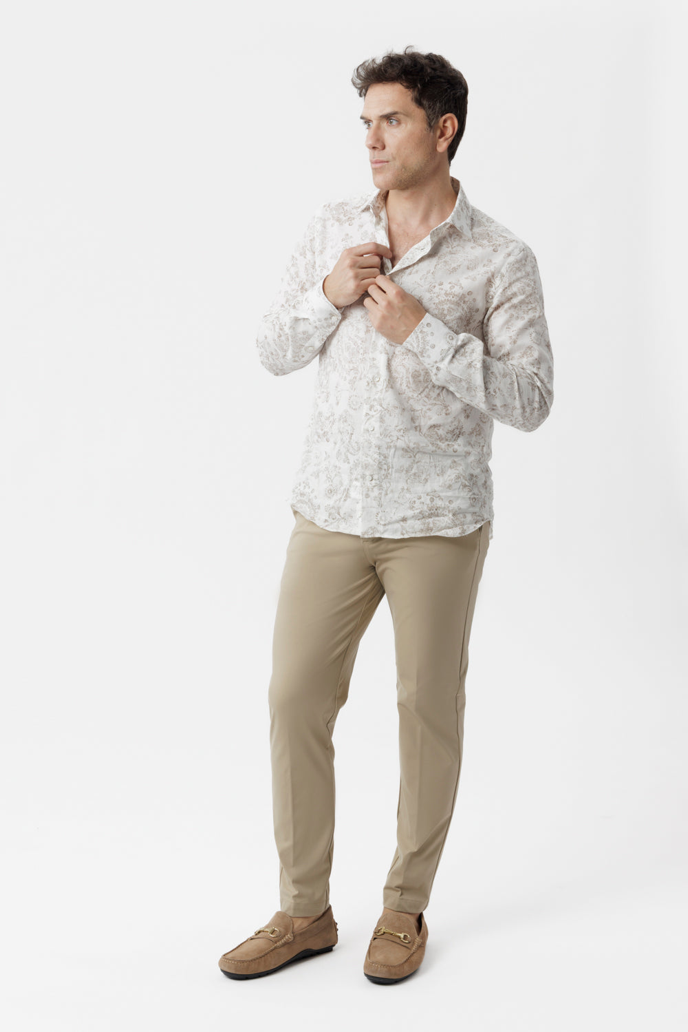 Amalfi one-pleat trousers with drawstring, beige