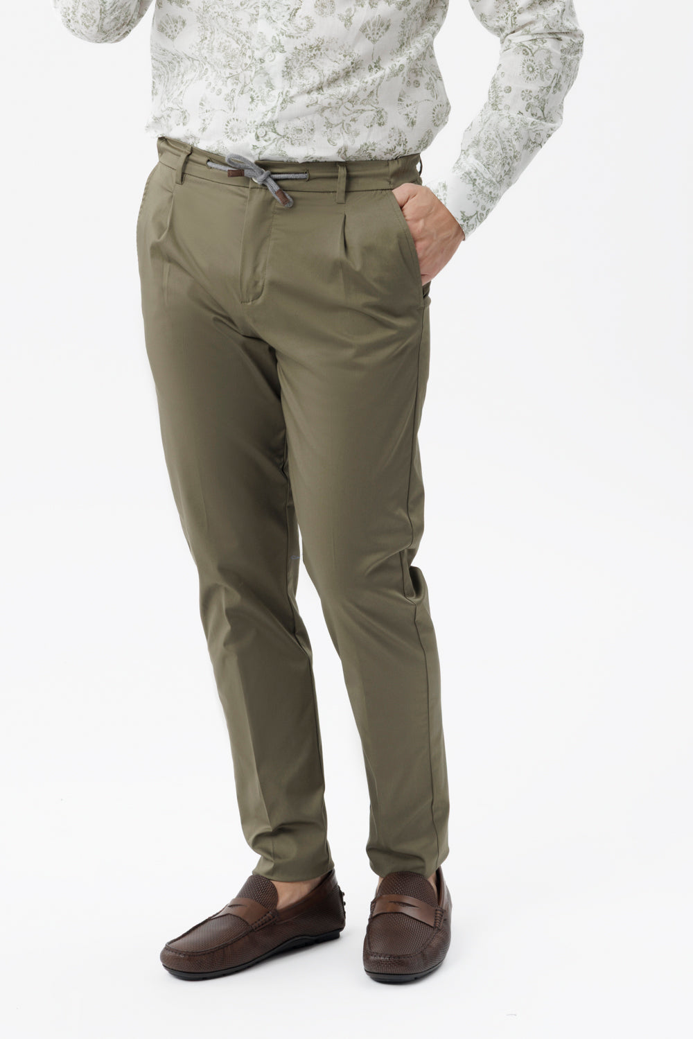 Amalfi one pence trousers with military green drawstring