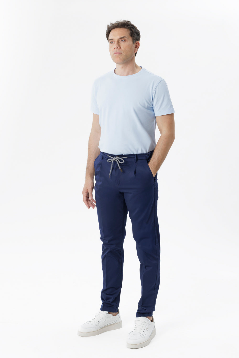 Pantalone Amalfi one pence con coulisse blu