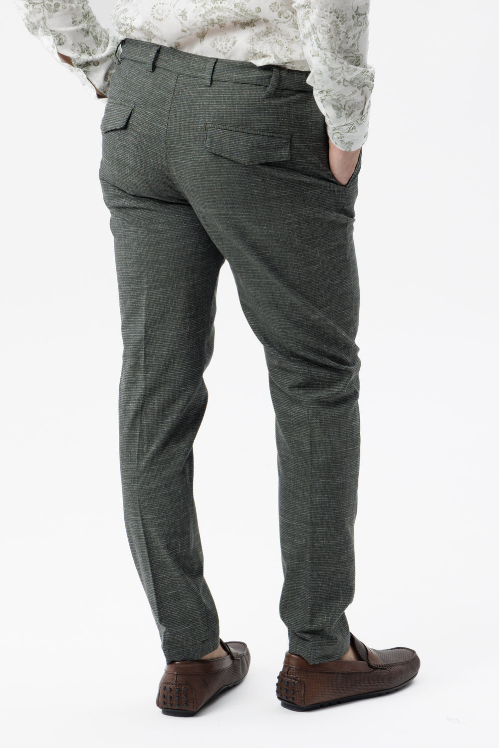 Pantaloni Amalfi in cotone pied de poule verde militare