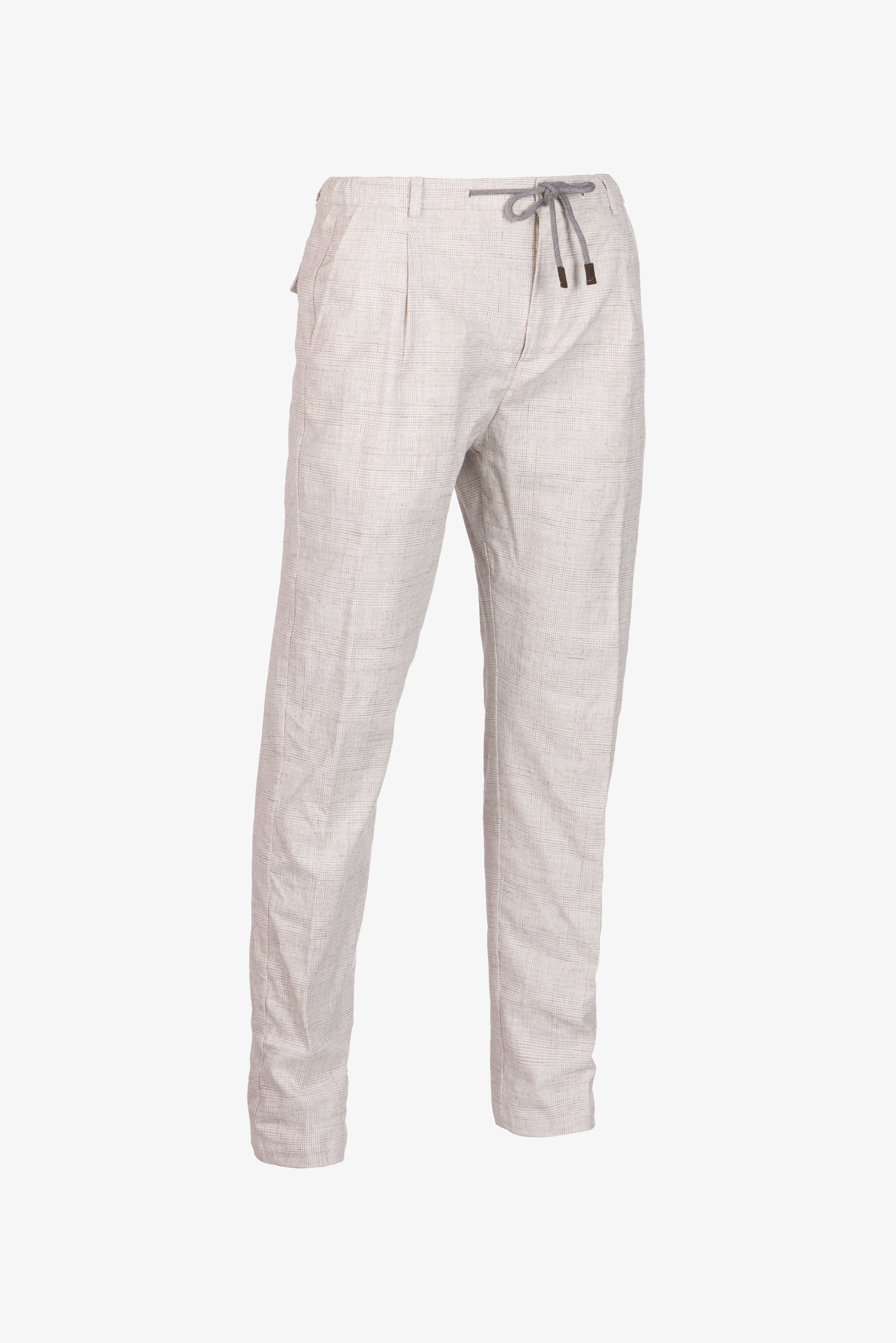Amalfi trousers in beige Prince of Wales cotton