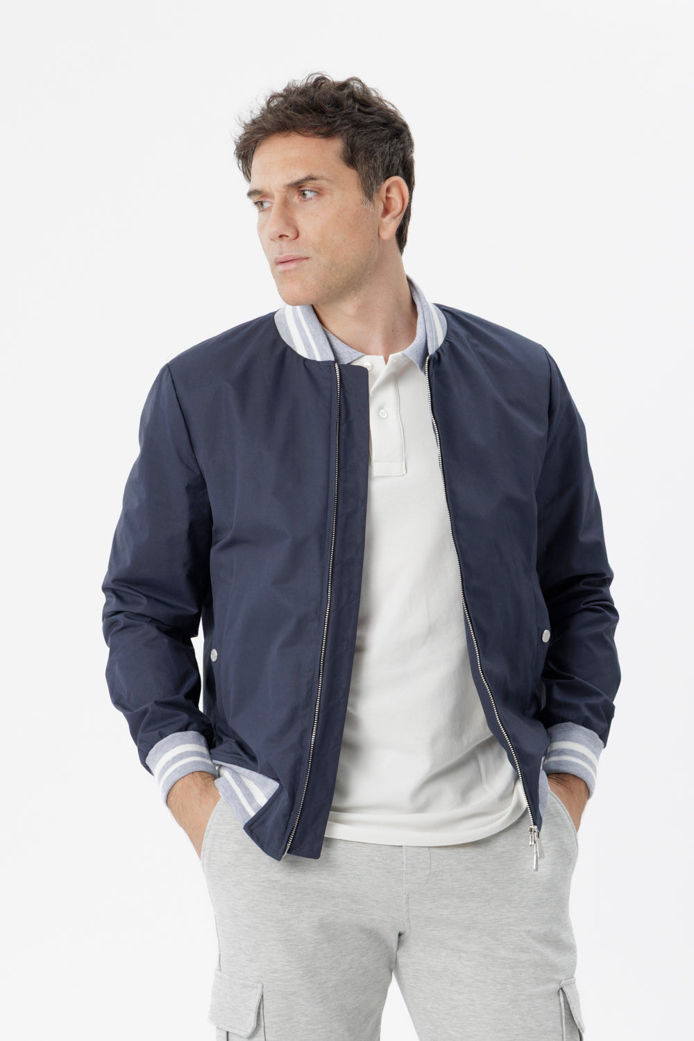 Bomber college in cotone tecnico blu navy