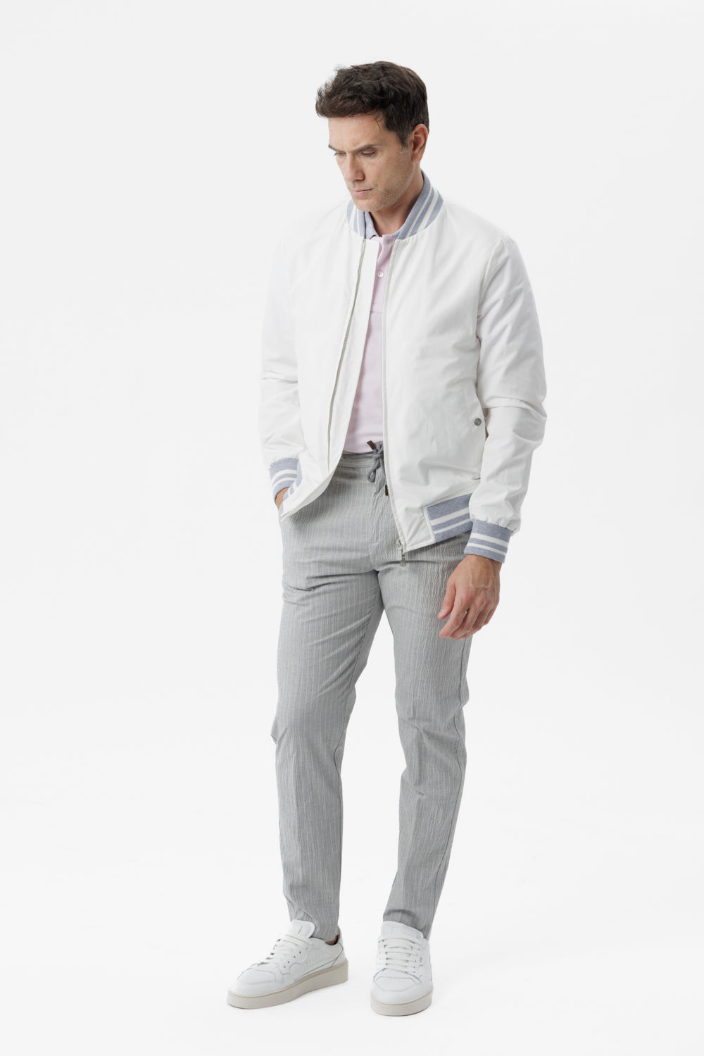 White technical cotton varsity jacket