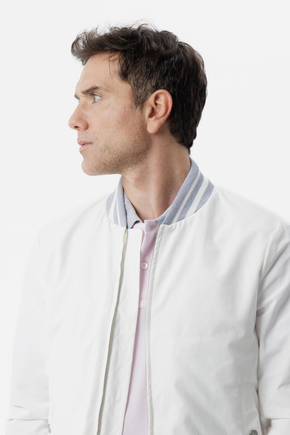Bomber college in cotone tecnico bianco