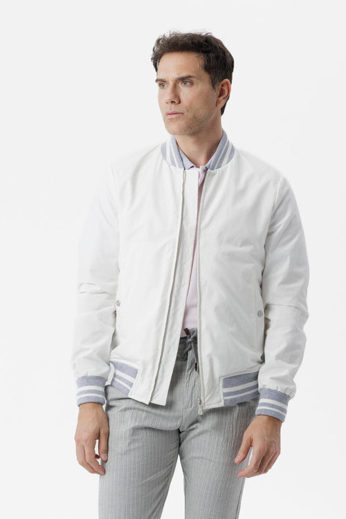 White technical cotton varsity jacket