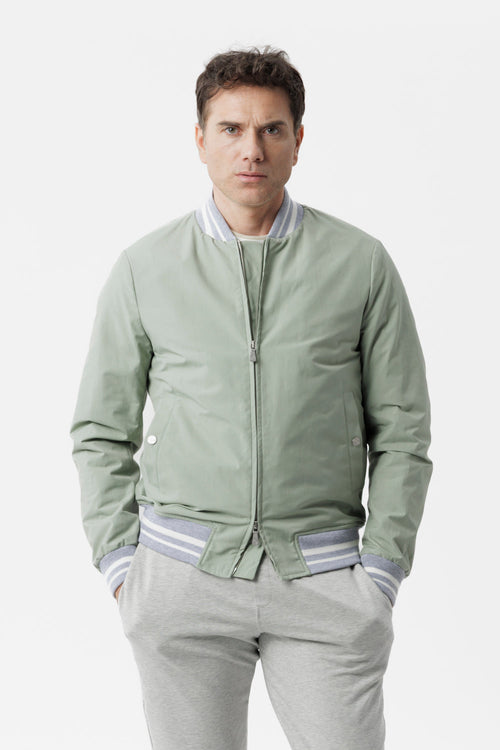 Sage green technical cotton varsity jacket