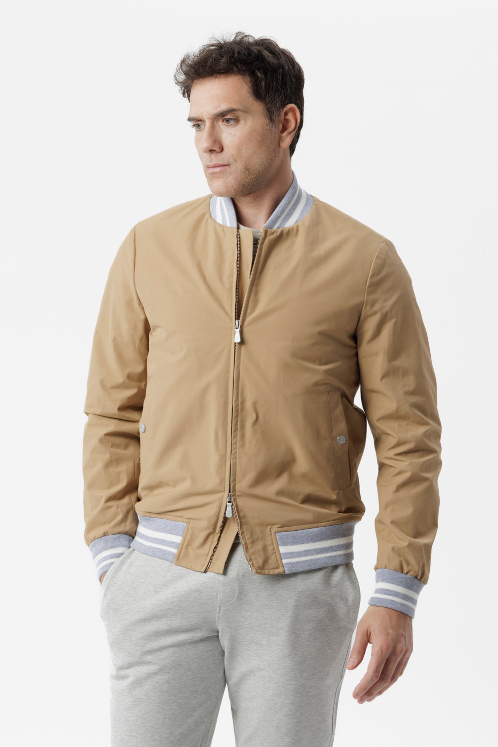 Bomber college in cotone tecnico camel