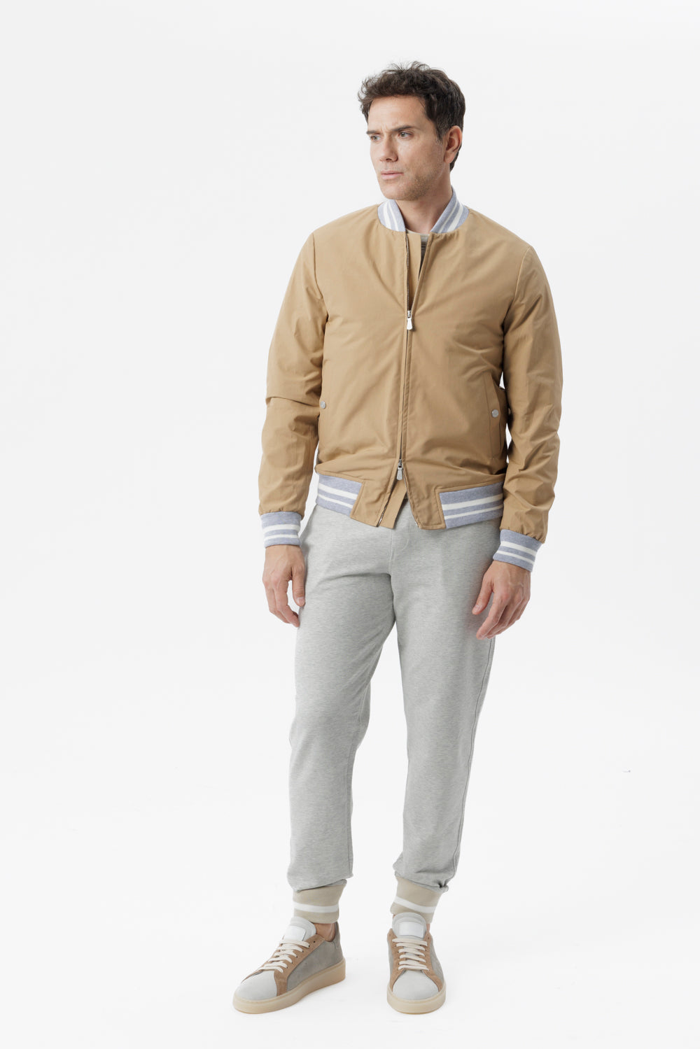 Bomber college in cotone tecnico camel