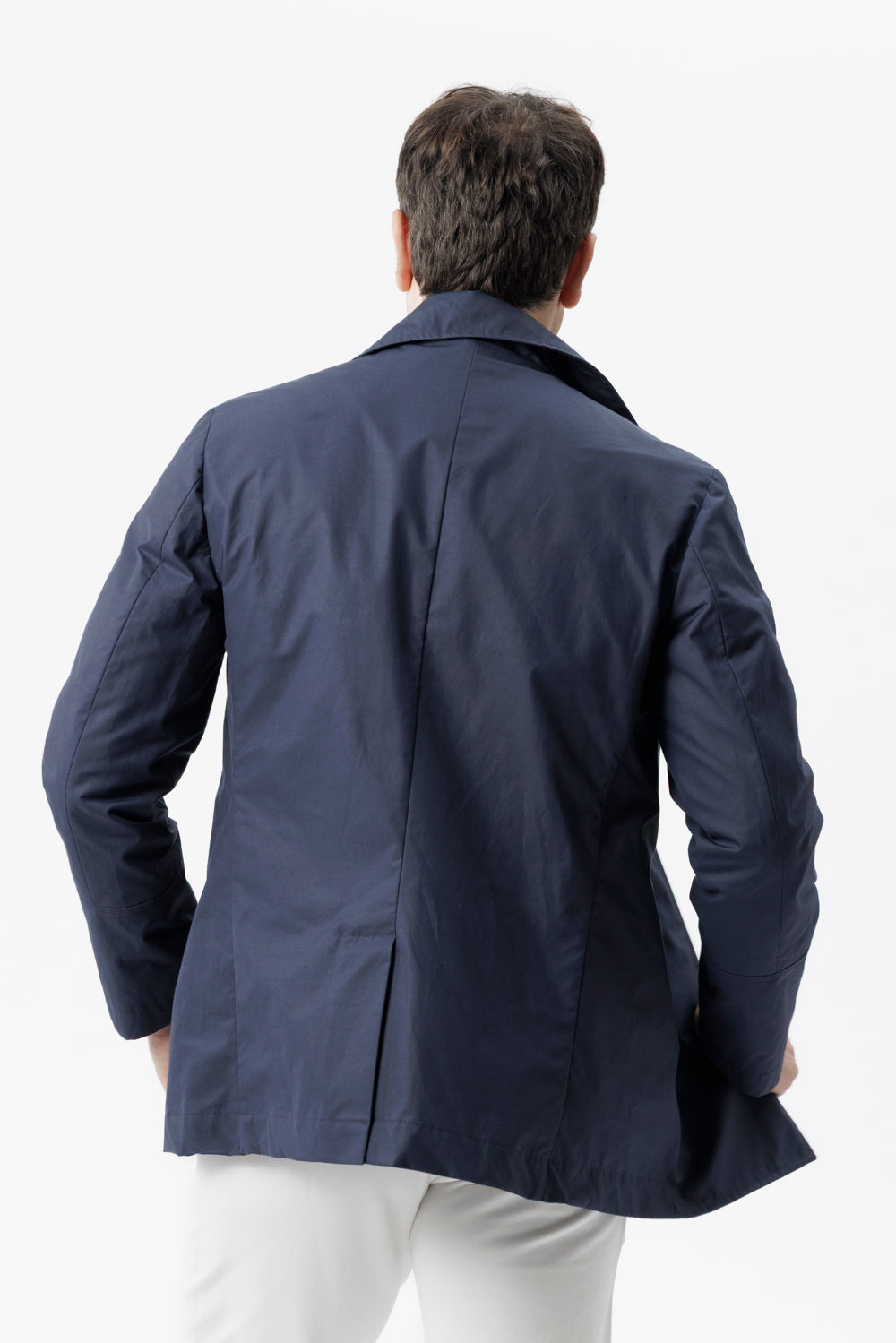 Double-breasted caban in blue technical cotton