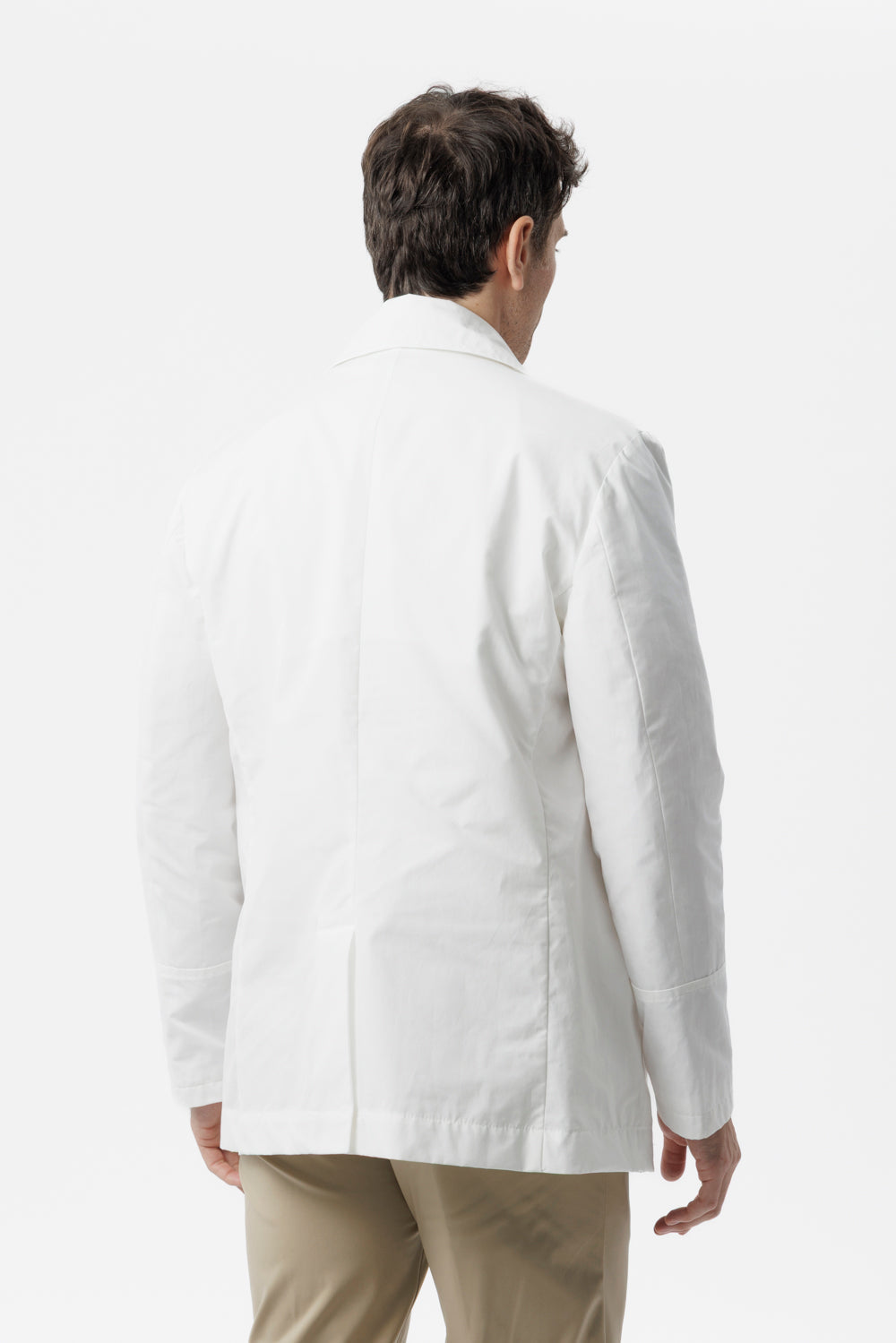 White technical cotton double-breasted caban