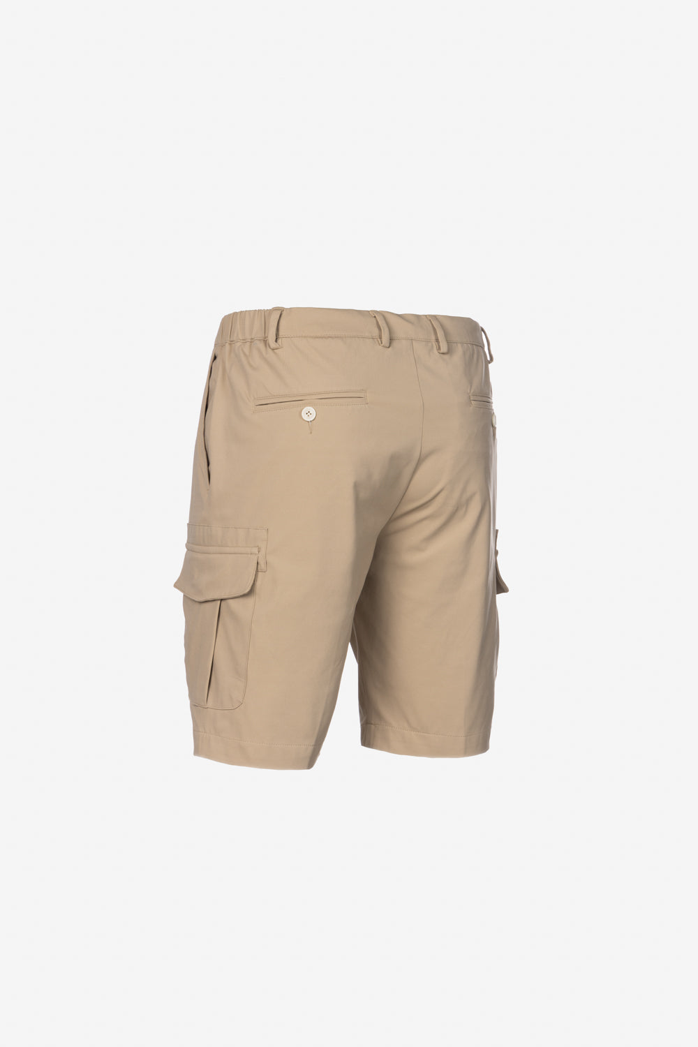 Beige cotton cargo shorts with drawstring