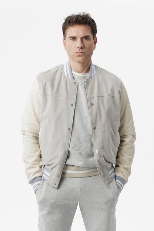 Grey suede and nappa leather bomber jacket
